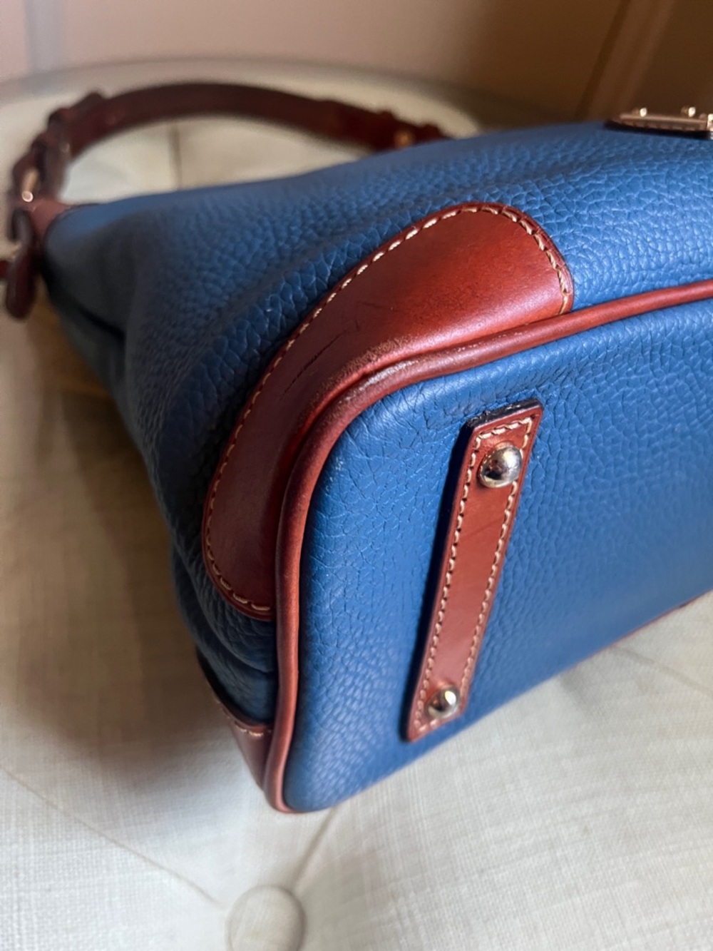 Dooney & Bourke Blue Leather Hobo with Brown Trim - Picture 11 of 17